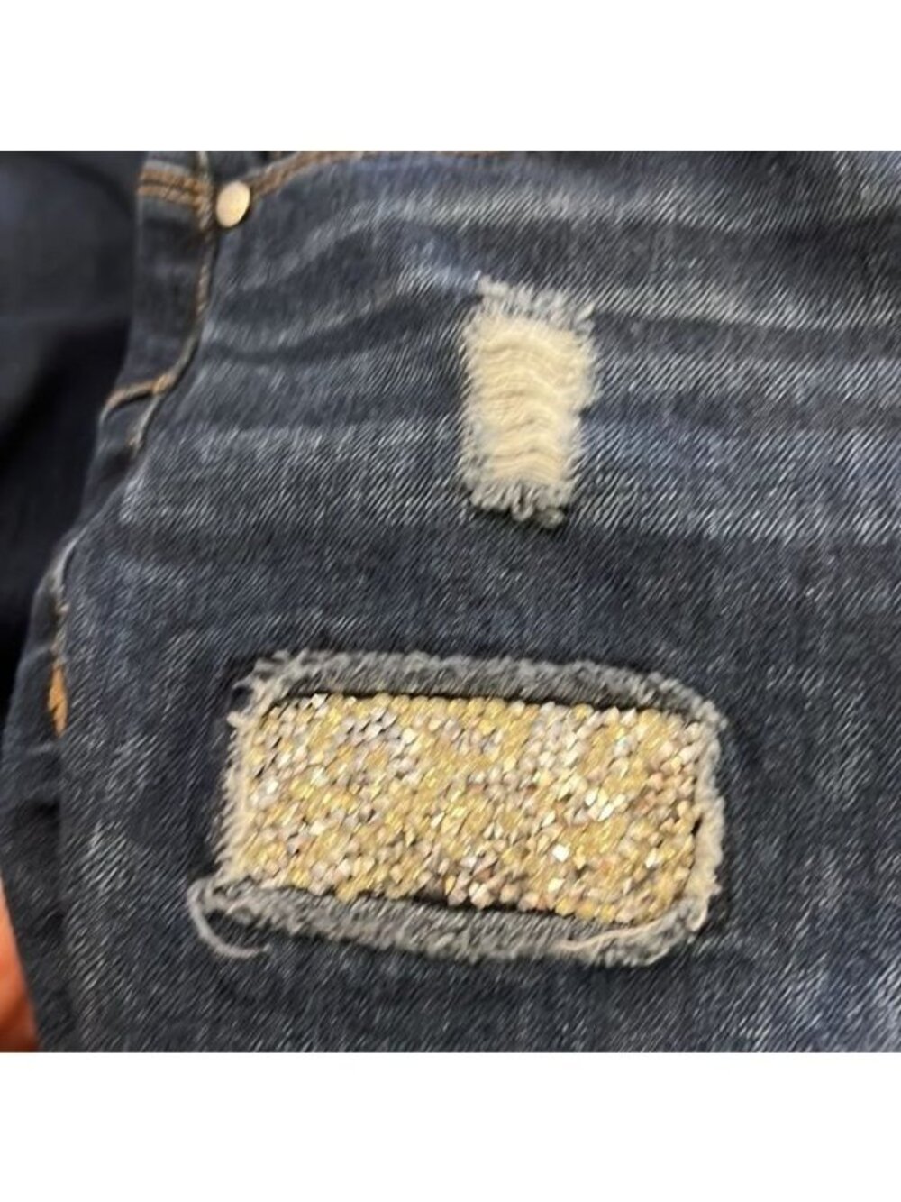 Juicy Couture skinny jeans Y2K Dark wash distressed glittery patches Size 6 - Picture 5 of 16